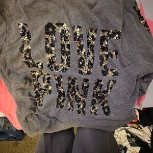 PINK Victoria's Secret Gray Hoodie with Embroidered Dog